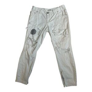 One Teaspoon Trashed Free Birds Rigid Skinny Extreme Distressing White Jeans 28